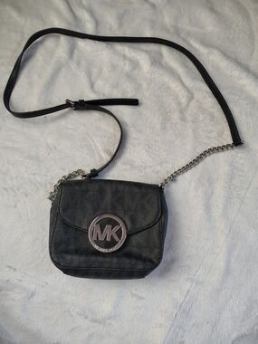 Michael Kors Copy . Black Crossbody with Silver MK Logo